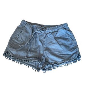 J. Crew High Waist Blue Shorts with Playful Pom Pom Trim